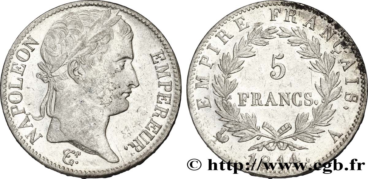 5 francs Napoléon Empereur, Empire français 1814 Paris F.307/76 XF48 