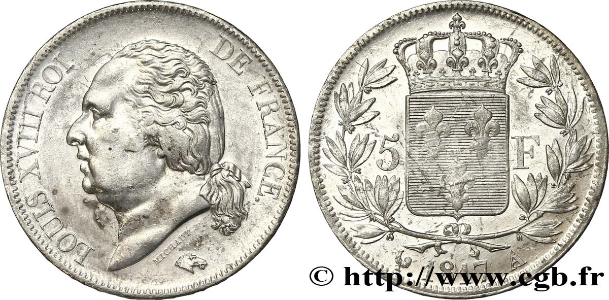 5 francs Louis XVIII, tête nue 1817  Paris F.309/14 XF48 