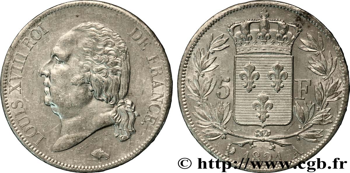 5 francs Louis XVIII, tête nue 1821 Paris F.309/60 TTB48 