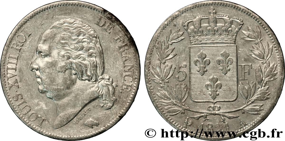 5 francs Louis XVIII, tête nue 1821 Paris F.309/60 TTB45 