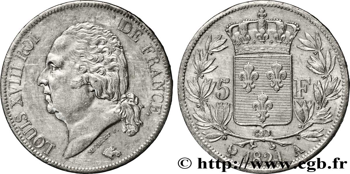 5 francs Louis XVIII, tête nue 1821 Paris F.309/60 TTB52 