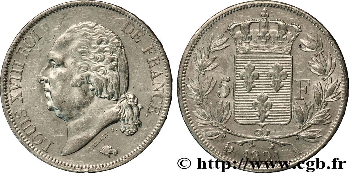 5 francs Louis XVIII, tête nue 1821 Paris F.309/60 TTB45 
