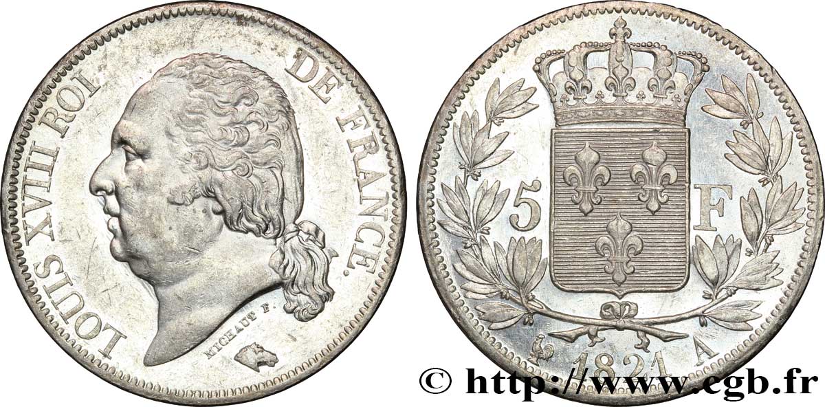 5 francs Louis XVIII, tête nue 1821 Paris F.309/60 TTB53 