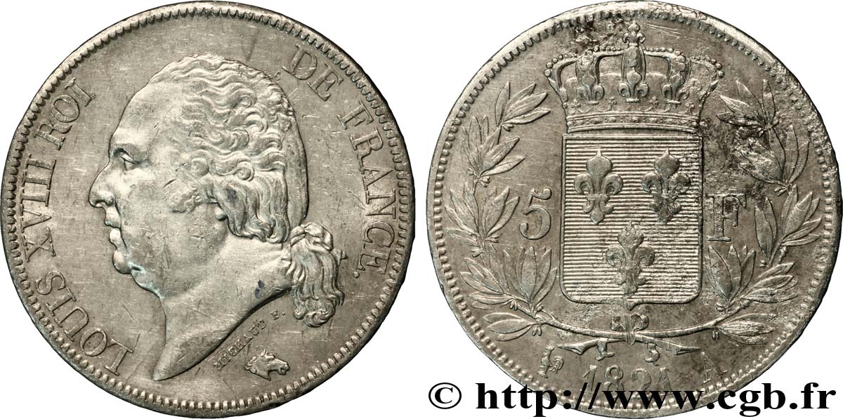 5 francs Louis XVIII, tête nue 1821 Paris F.309/60 TTB45 