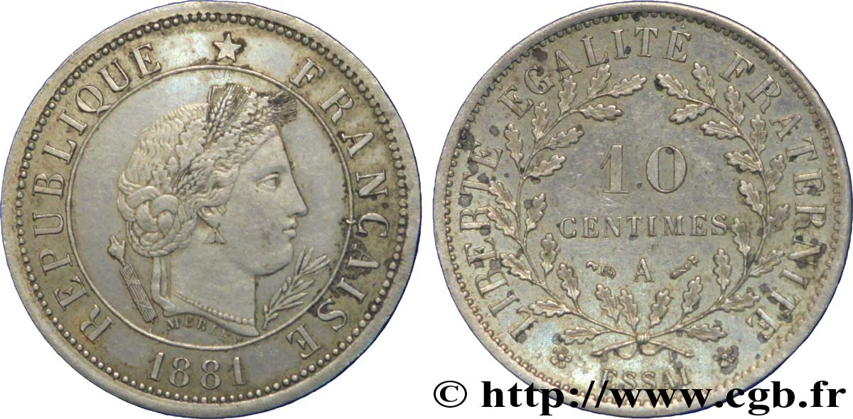 Essai de 10 centimes Merley 1881 Paris VG.3978  TTB50 
