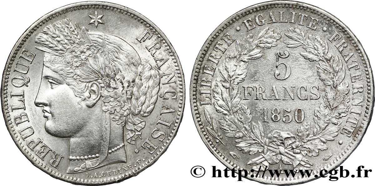 5 francs Cérès, IIe République 1850 Paris F.327/4 VZ 