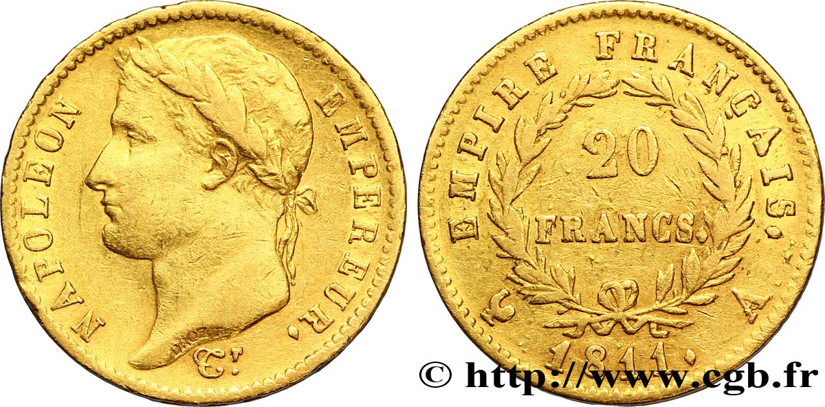 20 francs or Napoléon tête laurée, Empire français 1811 Paris F.516/16 MBC45 