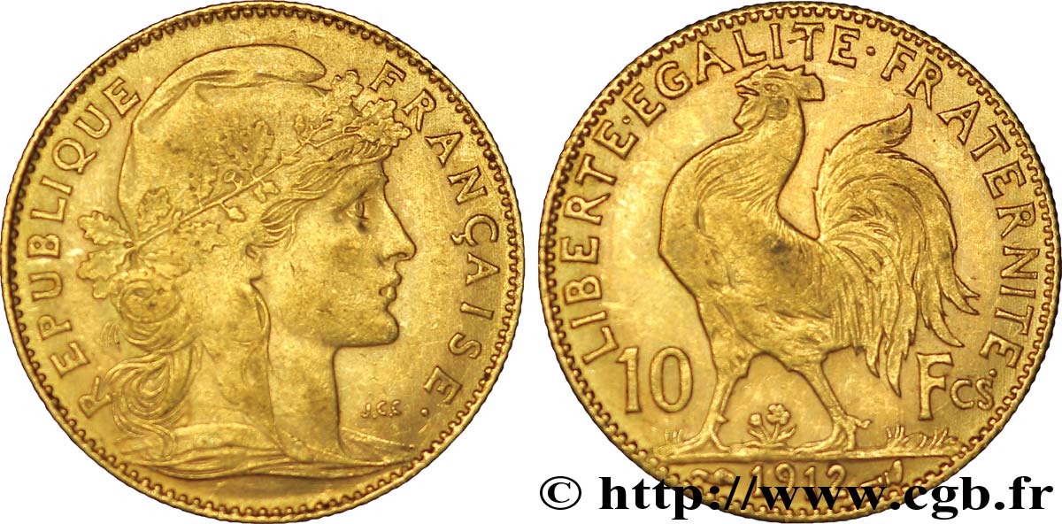 10 francs or Coq 1912 Paris F.509/13 EBC60 