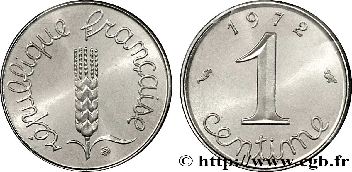 Piéfort acier de 1 centime Épi 1972 Paris F.106/22P FDC70 