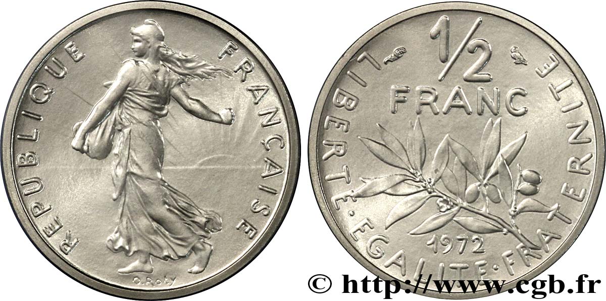 Piéfort nickel de 1/2 franc Semeuse 1972 Paris F.198/11P FDC70 