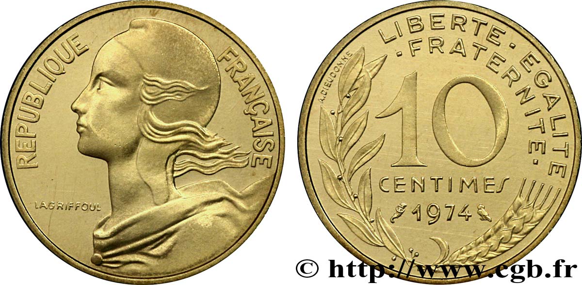 Piéfort Br-Al de 10 centimes Marianne 1974 Pessac F.144/14P FDC70 