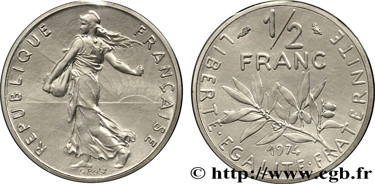 Piéfort nickel de 1/2 franc Semeuse 1974 Pessac F.198/13P MS70 