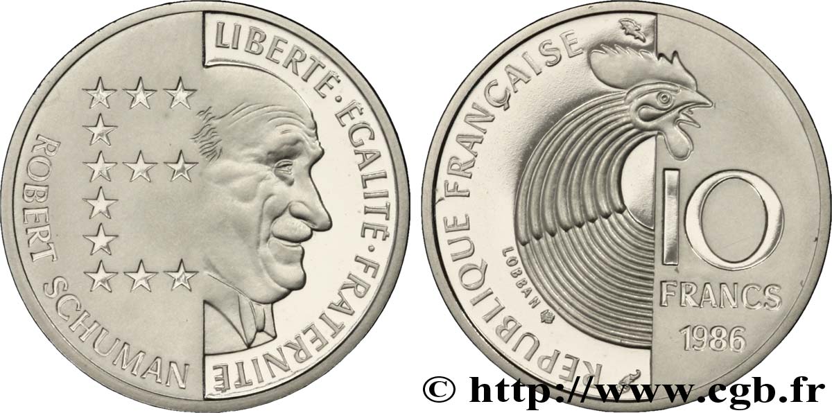 Piéfort argent de 10 francs Robert Schuman, Belle Epreuve 1986  F.374/2P ST68 