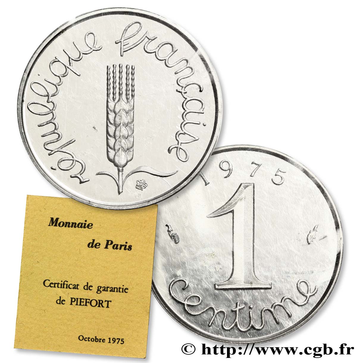 Piéfort argent de 1 centime Épi 1975 Pessac F.106/27P FDC70 