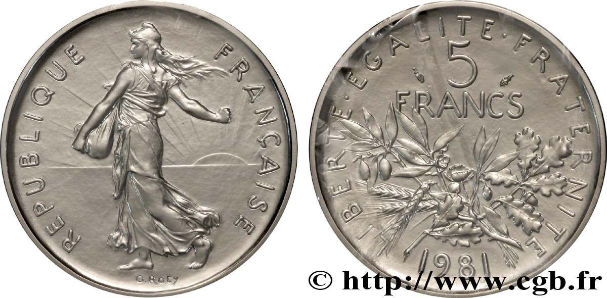 Piéfort nickel de 5 francs Semeuse, nickel 1981 Paris F.341/13 MS70 