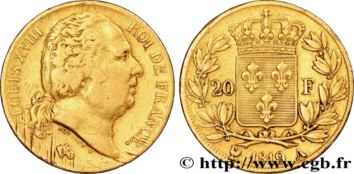 20 francs or Louis XVIII, tête nue 1819 Paris F.519/15 TTB45 