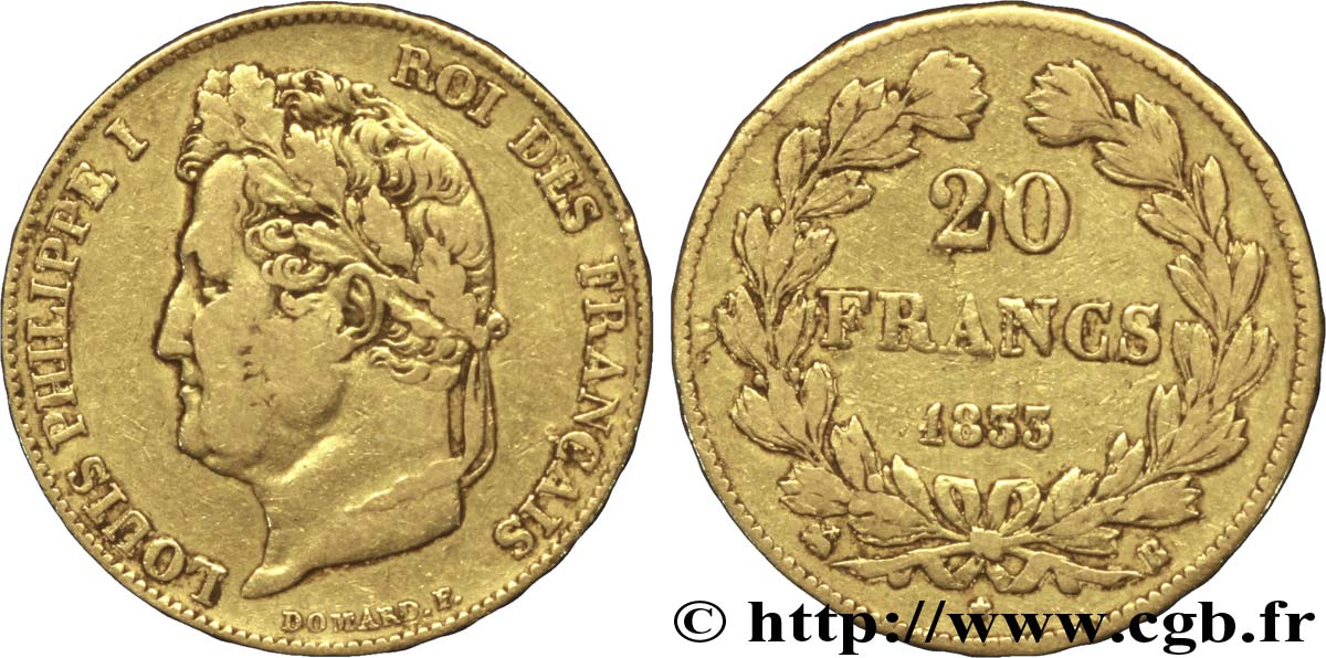 20 francs or Louis-Philippe, Domard 1833 Rouen F.527/5 MBC40 