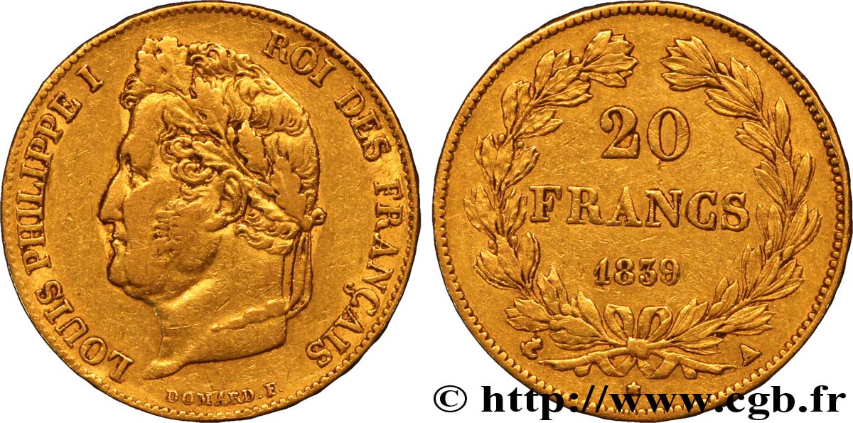 20 francs or Louis-Philippe, Domard 1839 Paris F.527/20 MBC48 