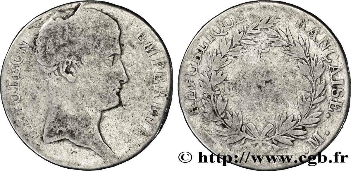 5 francs Napoléon Empereur, Calendrier révolutionnaire 1805 Toulouse F.303/26 B8 