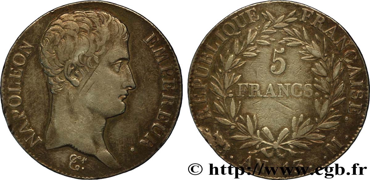 5 francs Napoléon Empereur, Calendrier révolutionnaire 1805 Toulouse F.303/13 TTB48 