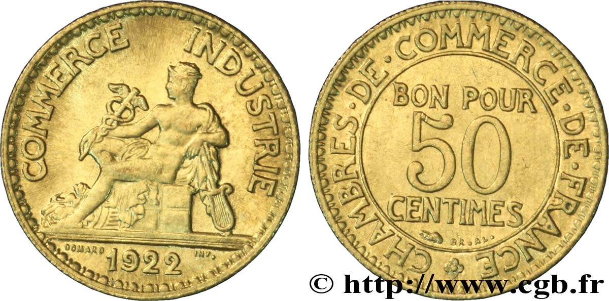 50 centimes Chambres de Commerce 1922 Paris F.191/4 FDC65 