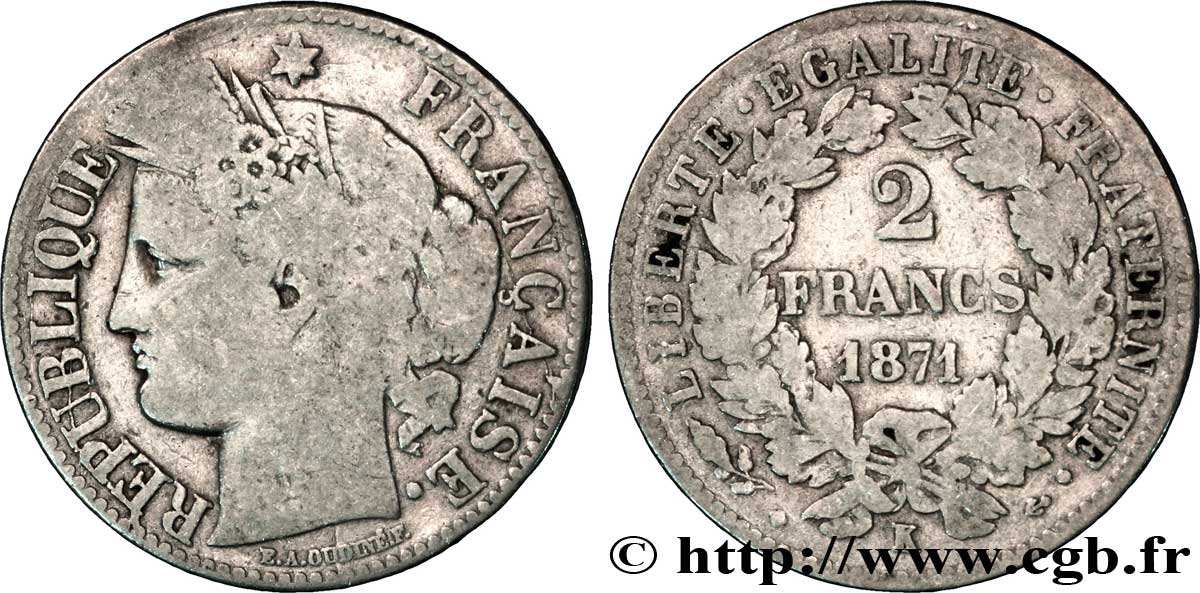 2 francs Cérès, avec légende 1871 Bordeaux F.265/6 SGE12 