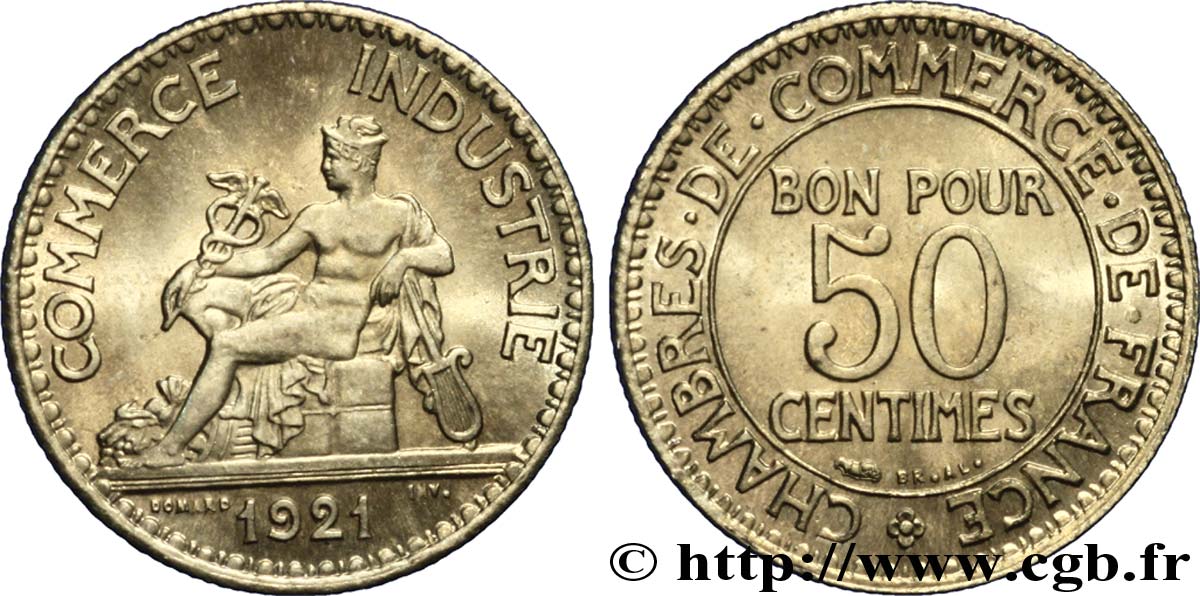 50 centimes Chambres de Commerce 1921 Paris F.191/3 ST65 