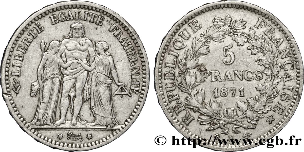 5 francs Hercule 1871 Bordeaux F.334/5 BB40 