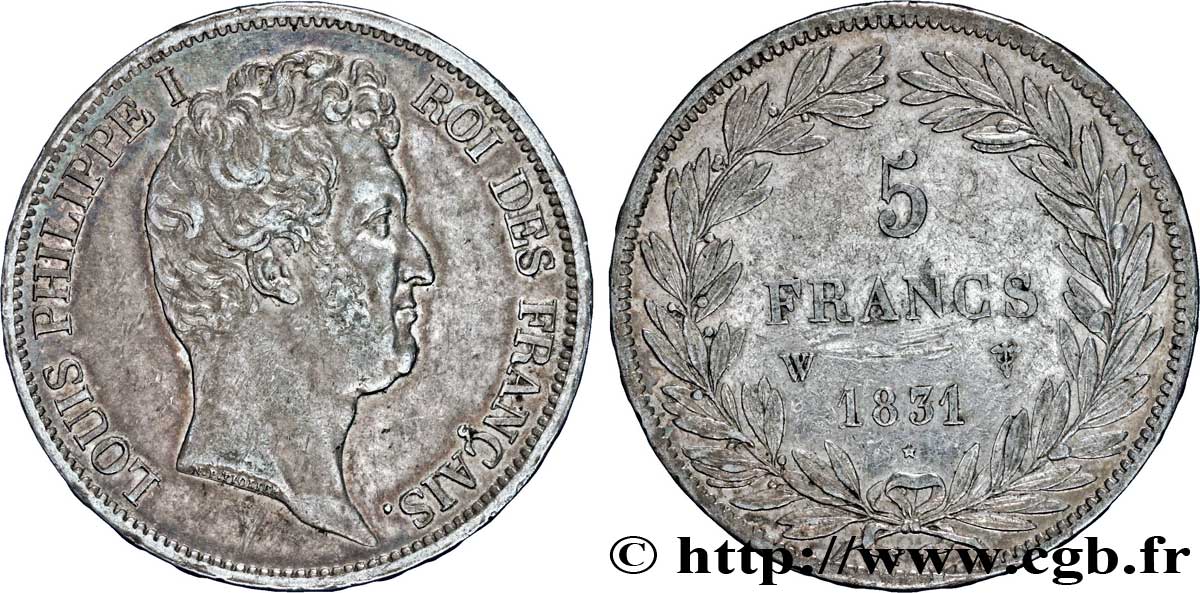 5 francs type Tiolier avec le I, tranche en relief 1831 Lille F.316/4 TTB52 