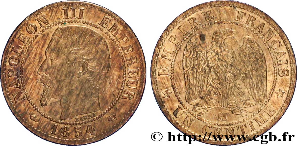 Un centime Napoléon III, tête nue 1854 Marseille F.102/14 TTB54 