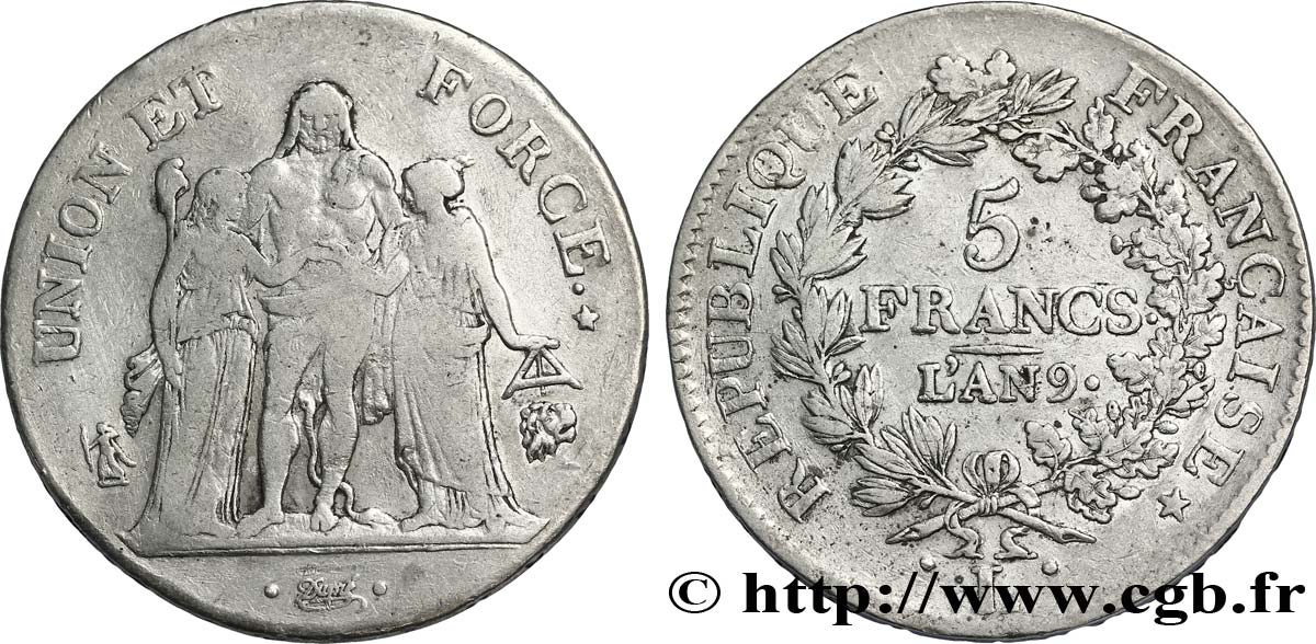 5 francs Union et Force, Union serré, avec glands intérieurs et gland extérieur 1801 Bayonne F.288/161 BC33 