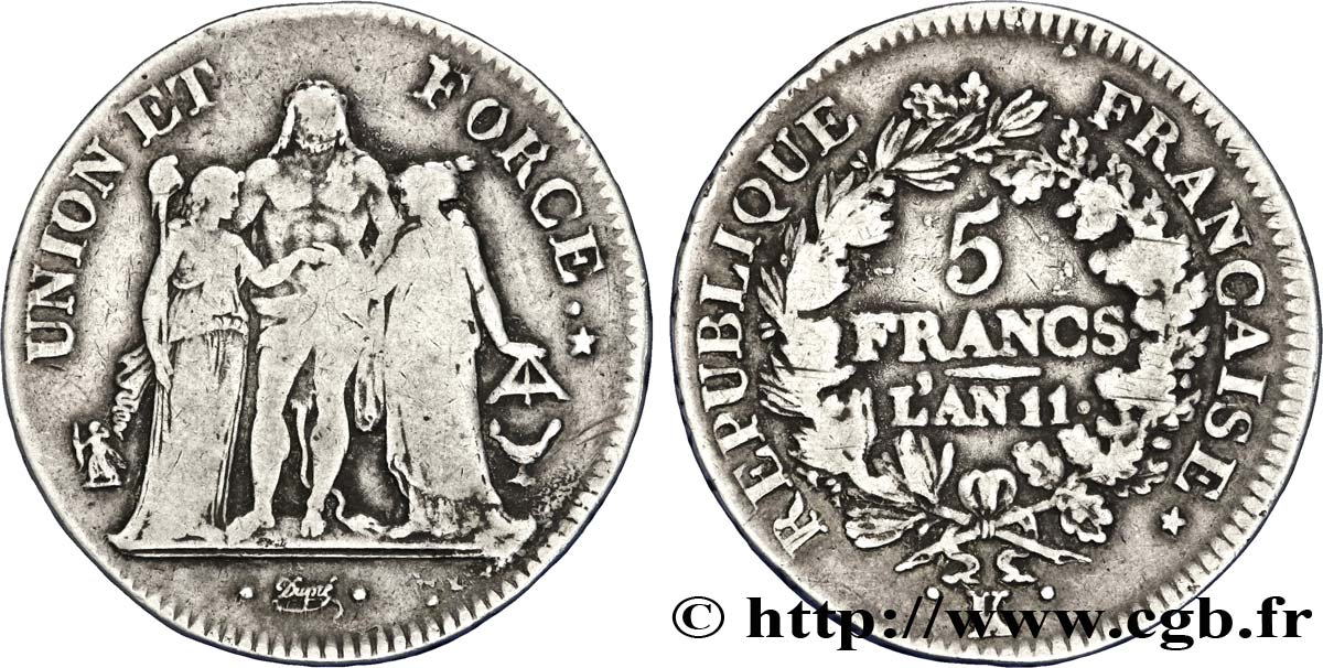 5 francs Union et Force, Union serré, seulement glands intérieurs 1803 Bordeaux F.288/193 BC22 