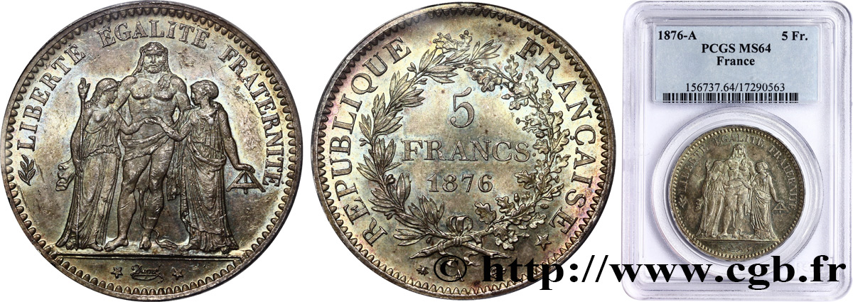 5 francs Hercule 1876 Paris F.334/17 SC63 