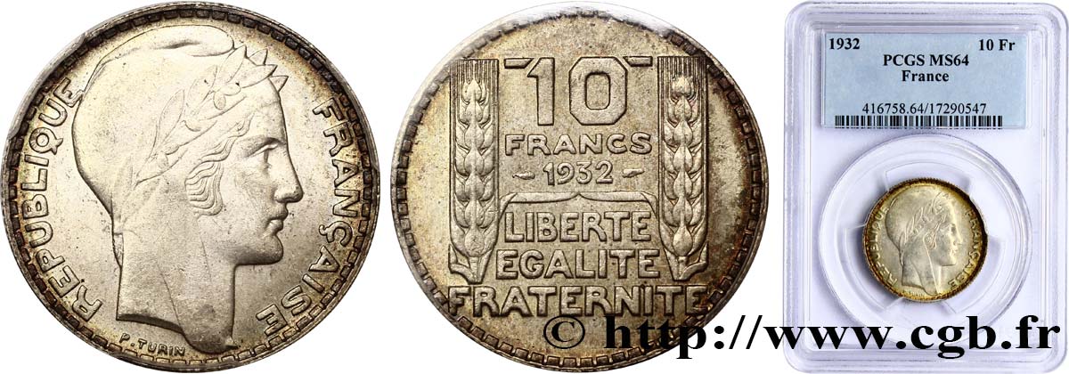 10 francs Turin 1932  F.360/5 SPL64 PCGS