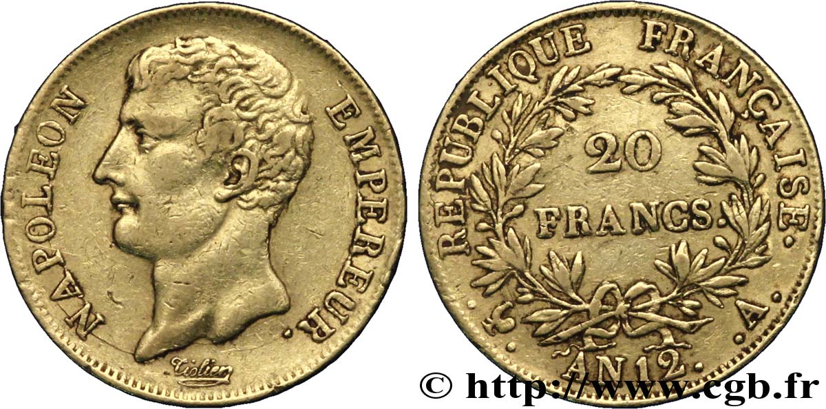 20 francs or Napoléon Empereur, buste intermédiaire 1804 Paris F.511/1 MBC48 