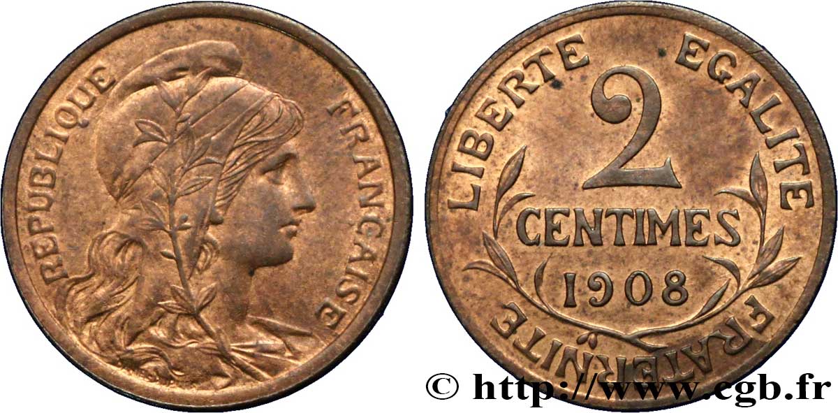 2 centimes Daniel-Dupuis 1908 Paris F.110/11 SPL60 