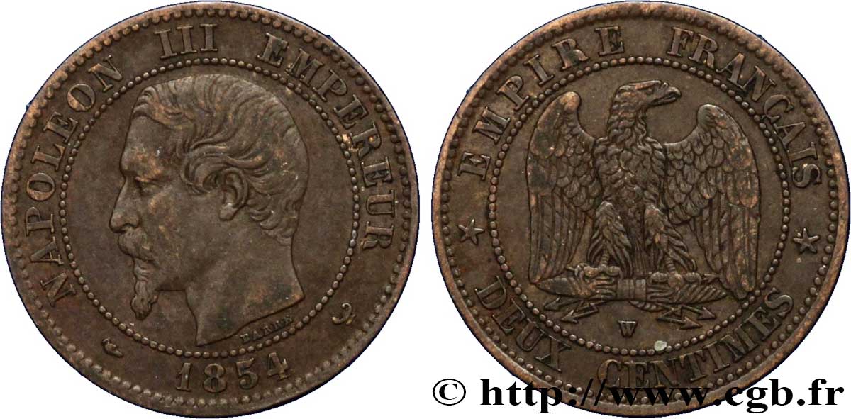 Deux centimes Napoléon III, tête nue 1854 Lille F.107/18 BB48 