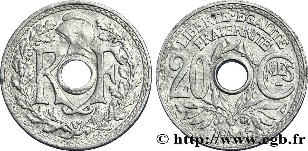 20 centimes Lindauer Zinc 1945  F.155/2 SUP58 