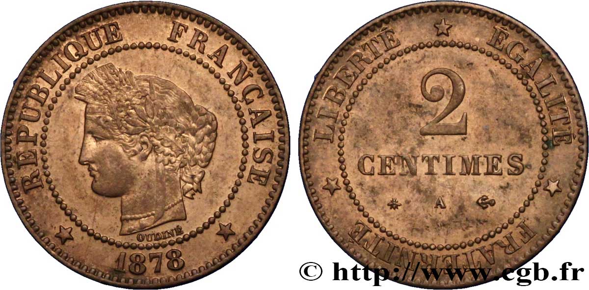 2 centimes Cérès 1878 Paris F.109/3 SUP60 