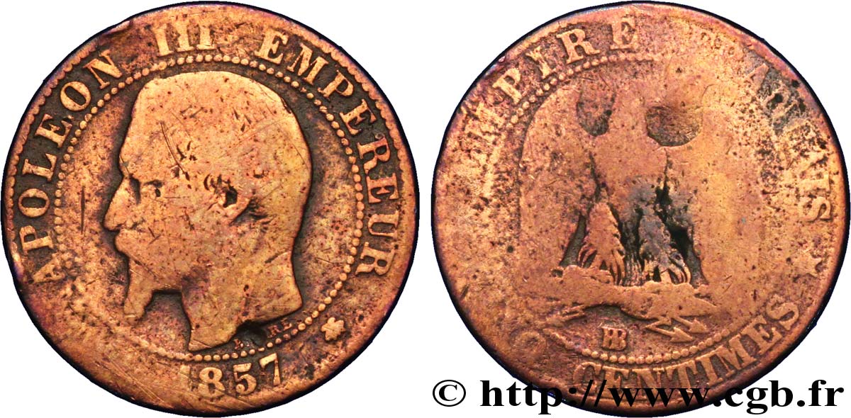 Cinq centimes Napoléon III, tête nue 1857 Strasbourg F.116/39 B8 