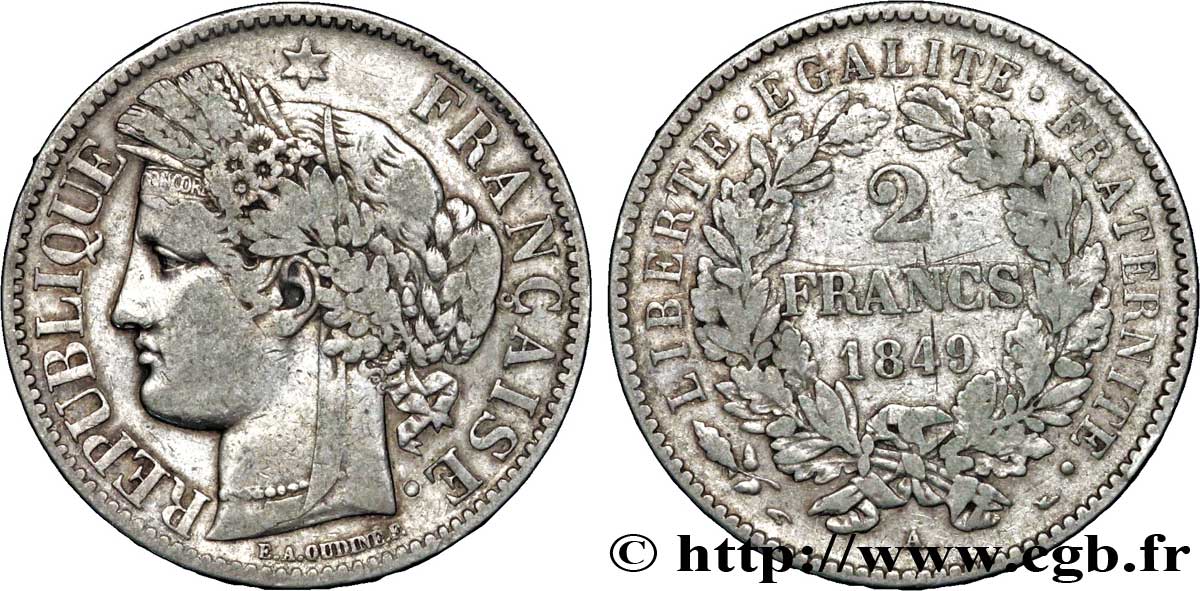 2 francs Cérès, IIe République 1849 Paris F.261/1 TB30 