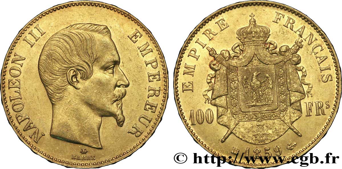 100 francs or Napoléon III, tête nue 1859 Strasbourg F.550/8 TTB48 