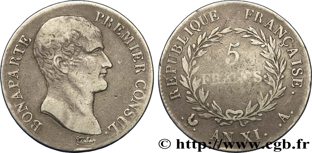 5 francs Bonaparte Premier Consul 1803 Paris F.301/1 TB23 