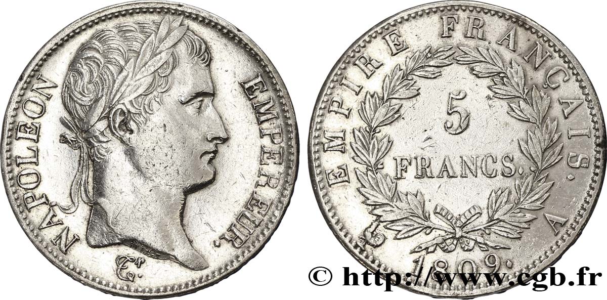 5 francs Napoléon Empereur, Empire français 1809 Paris F.307/1 TTB50 