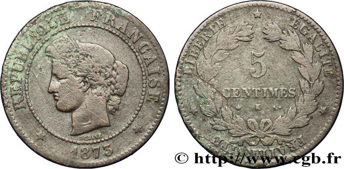 5 centimes Cérès 1873 Bordeaux F.118/8 BC20 