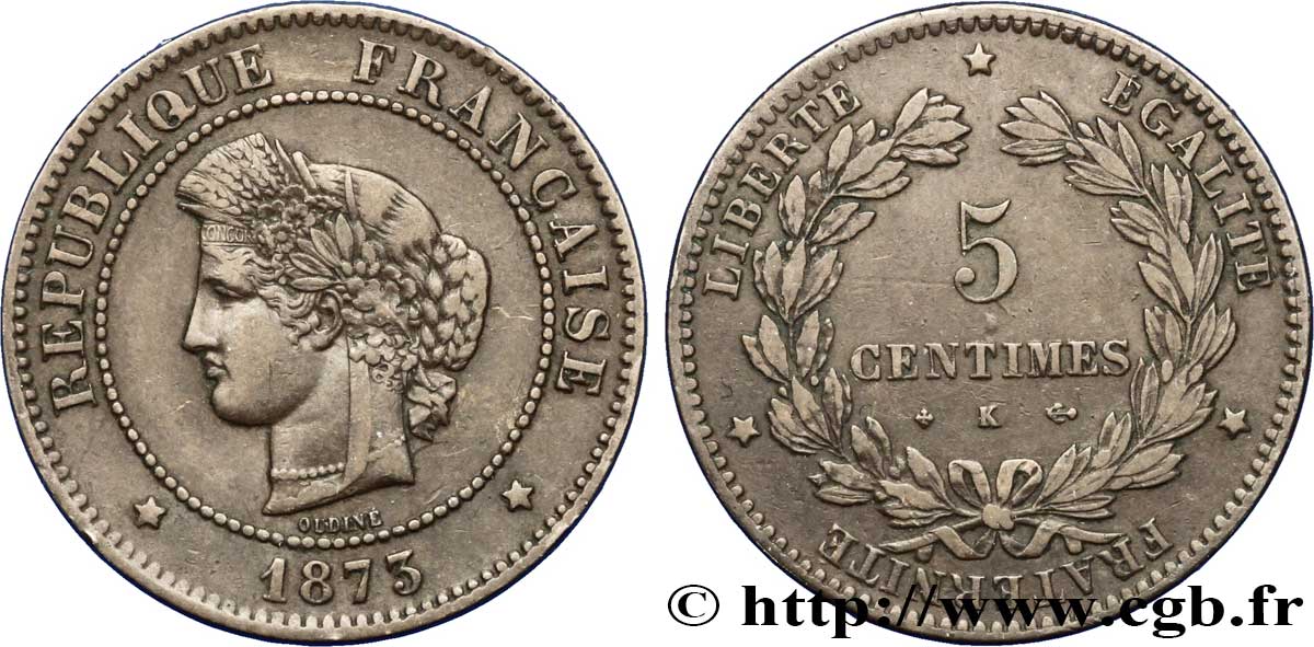 5 centimes Cérès 1873 Bordeaux F.118/8 XF45 