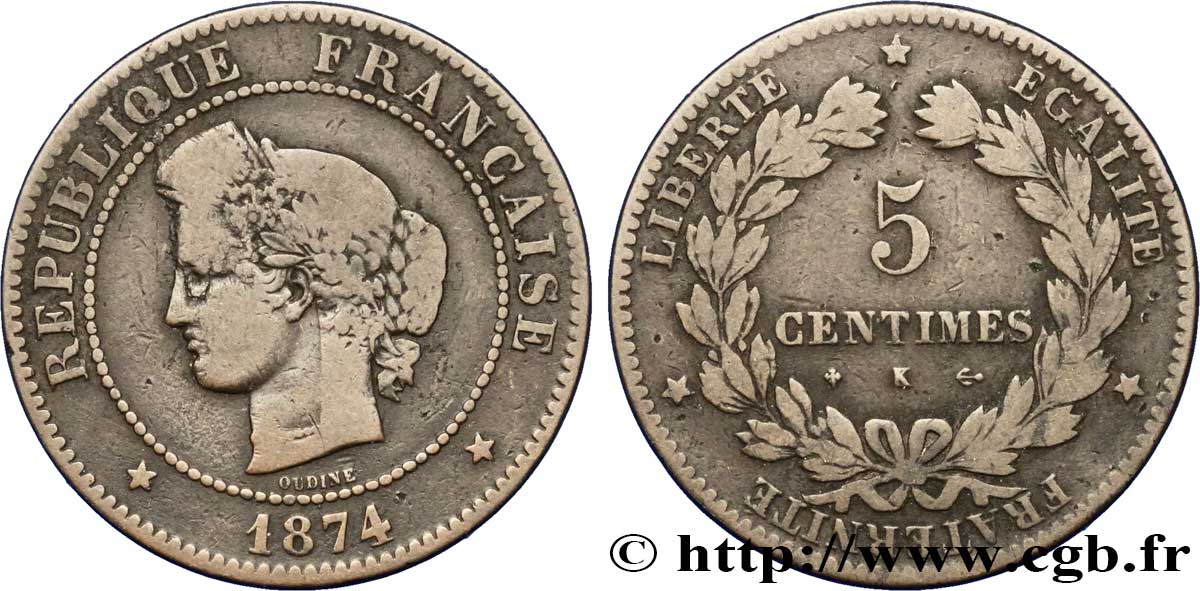 5 centimes Cérès 1874 Bordeaux F.118/10 B10 