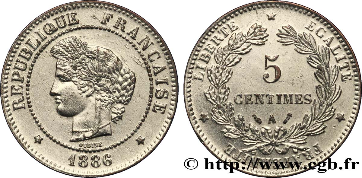 5 centimes Cérès 1886 Paris F.118/28 XF45 