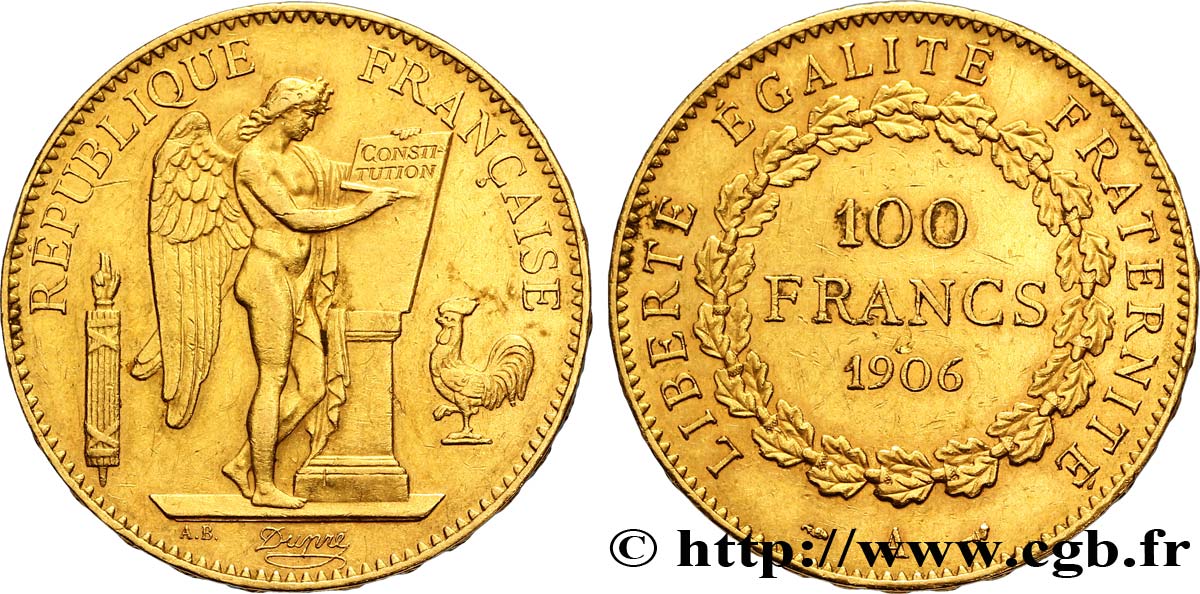 100 francs or Génie, tranche inscrite en relief Dieu protège la France 1906 Paris F.552/19 SS50 