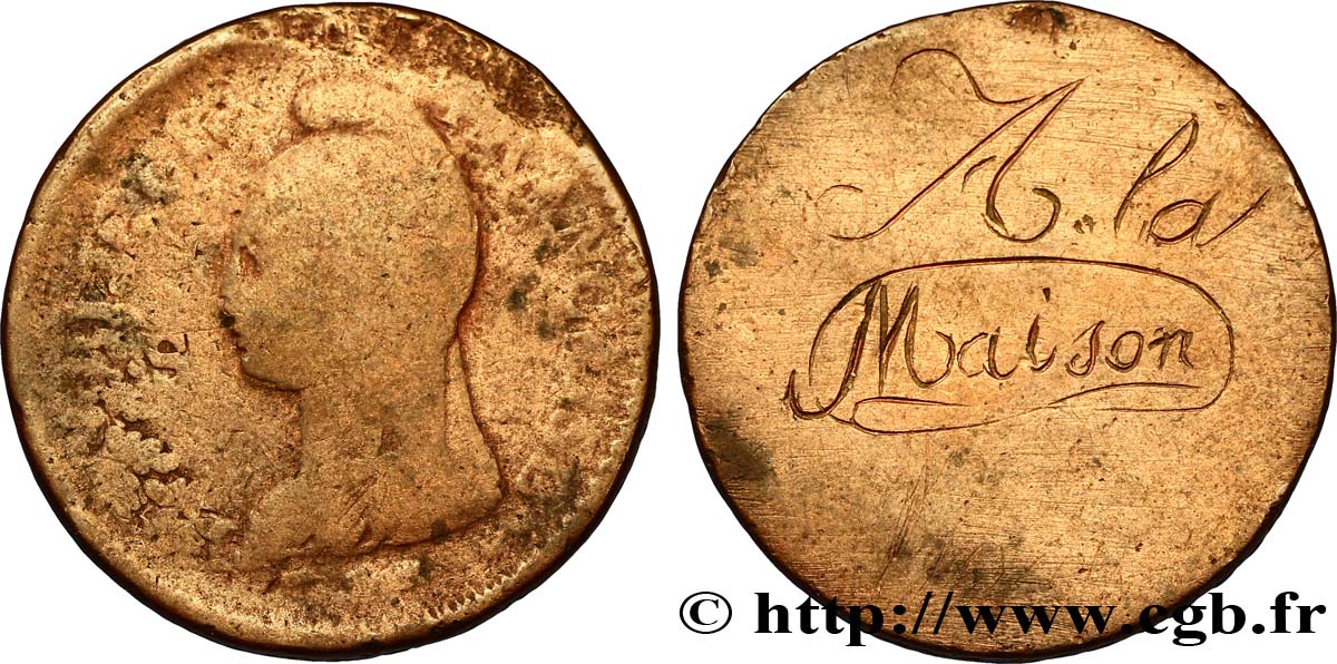 Un décime Dupré, grand module, &nbsp;refrappage&nbsp; du 2 décimes n.d. - F.128/- var. AG3 